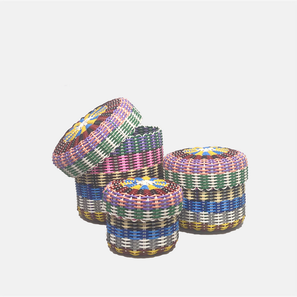 round 'catch all' with lid ~ multicolor stripes